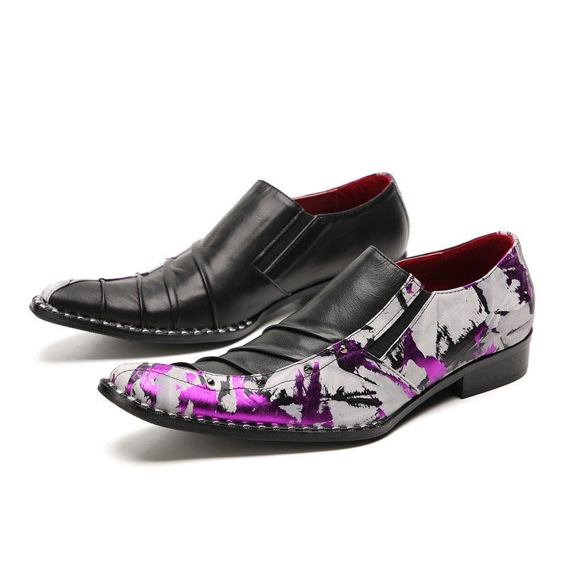 2023 Casual Beanie Shoes Men's Printed European Station Loafers Color Matching Sleeves Trendy Fashion Men's Leather Shoes Wholesale Shoes