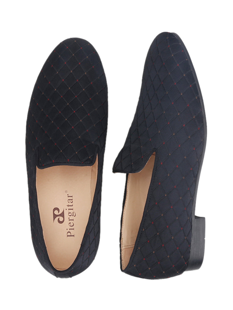 British style classic men's slip-on loafers black plaid cotton breathable leather lining trendy smoking shoes