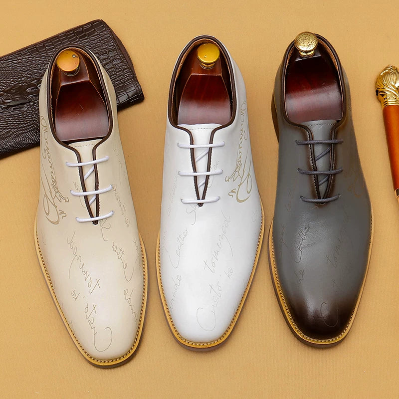 Men's White Genuine Leather Oxford Shoes, Business, Formal