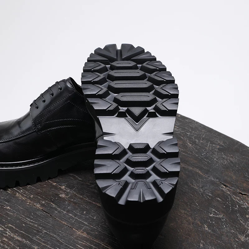 Men's Genuine Leather Derby Shoes, Height Increasing, Thick Sole