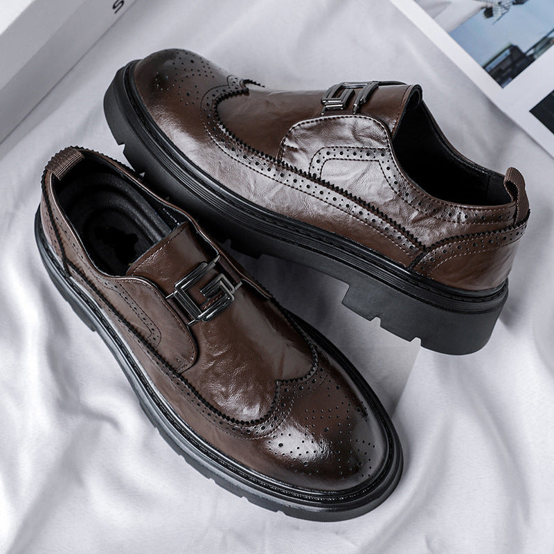 Matching suit wedding shoes men's brogue slip-on leather shoes 2026new arrival black easiest for mat 8