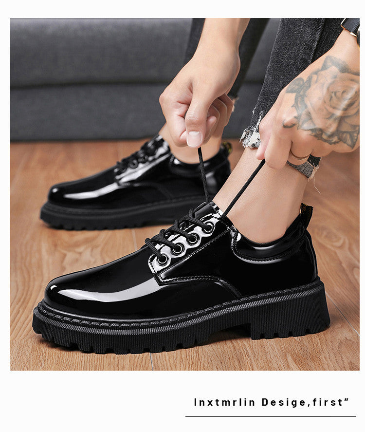 Glossy leather shoes for men, formal business british derby shoes, autum big toe casualtrendy shoes,