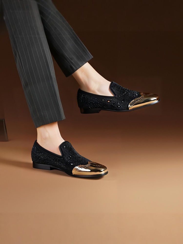 New black suede men's slip-on loafers European and American style rhinestone metal buckle casual lazy shoes