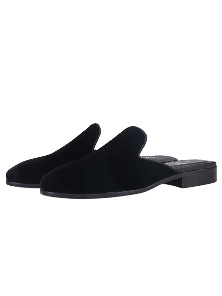 Imported velvet men's Baotou slippers European and American style men's Mule slippers genuine leather lining one-leg low-heeled slippers