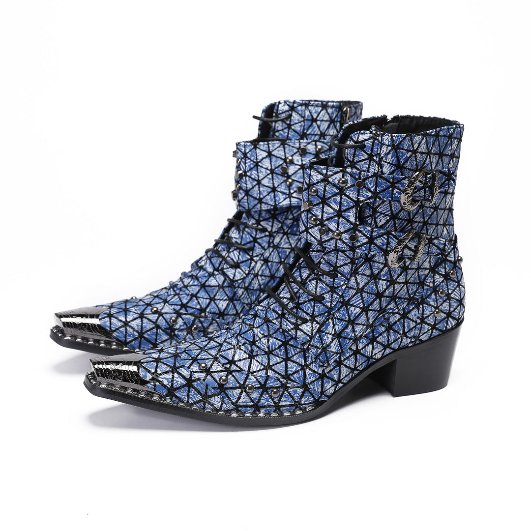 Men's Martin boots spring and autumn high-top men's boots 2024 new denim boots platform short boots retro tooling boots