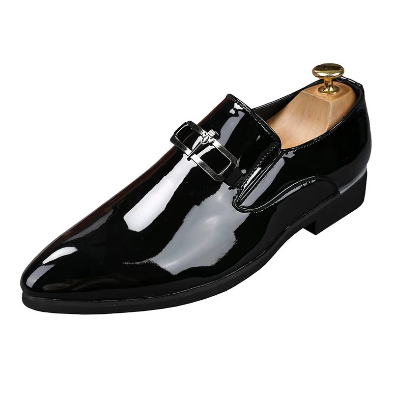 Men's Patent Leather Loafers, Height Increasing, Pointed Toe
