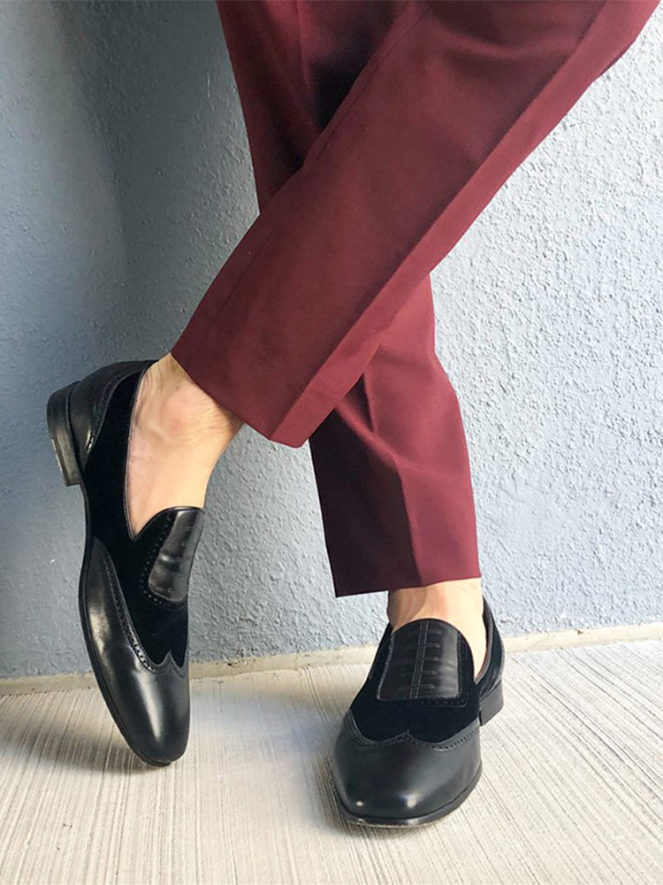 British style retro leather splicing men's slip-on loafers casual business formal shoes for men