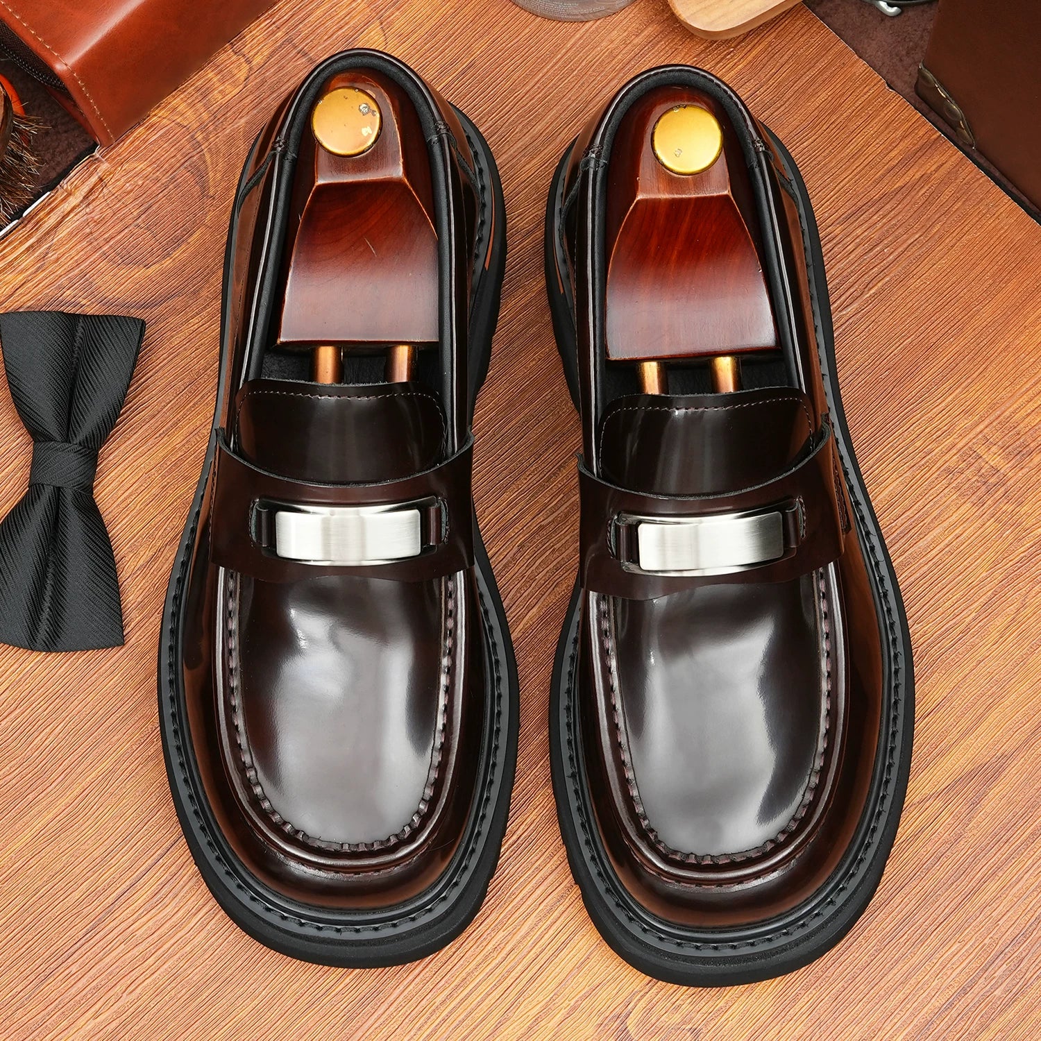 Men's Genuine Leather Loafers, Height Increasing, Thick Sole