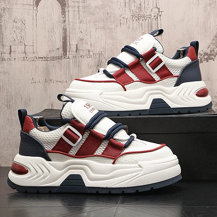 Men's New Height-Increasing Platform Lace-Up Korean Style Color-Block Dad Shoes