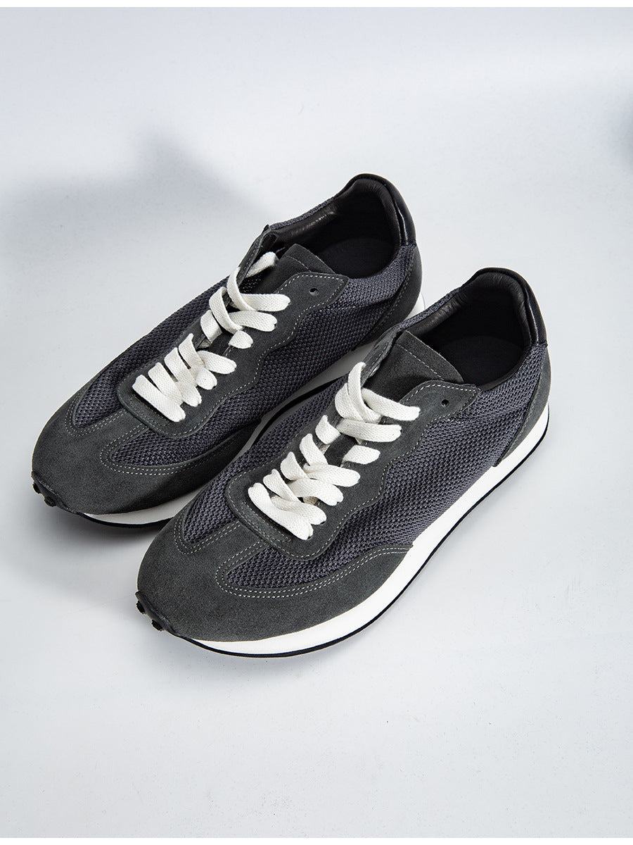 Gray feather argan shoes european station spring and summer new arrival soft breathable leather sports shoes handmade retrocasual board shoes