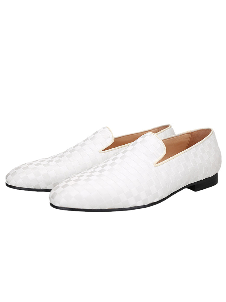 Luxurious checkerboard satin fabric men's slip-on smoking shoes European and American style handmade loafers slip-on yuppie shoes for men