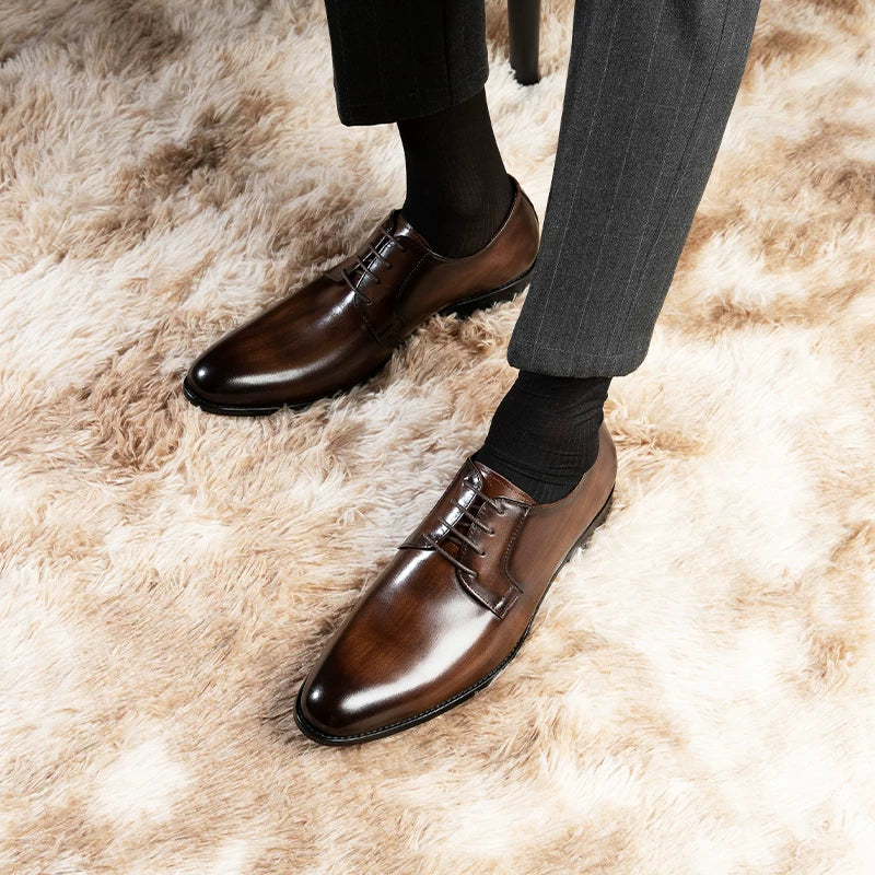 Men's Genuine Leather Derby Shoes, Handmade, Pointed Toe