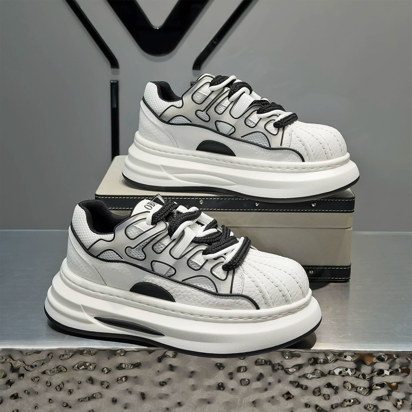 Men's Height-Increasing Platform Breathable Low-Top Shell-Toe Puffy Sneakers Summer