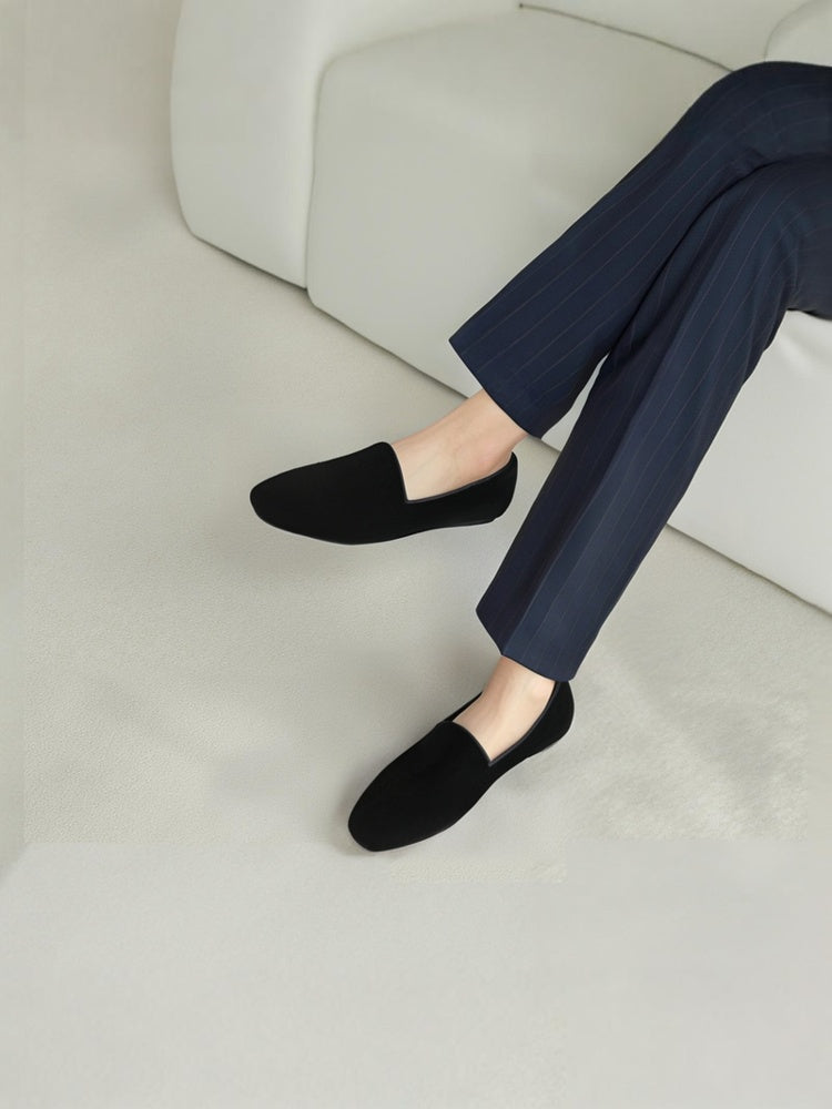 European and American style black imported velvet men's shoes summer breathable leather lining slip-on flat loafers