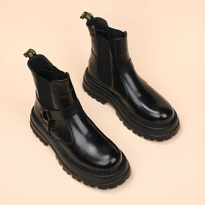 Men's Genuine Leather Martin Boots, Height Increasing, Thick Sole