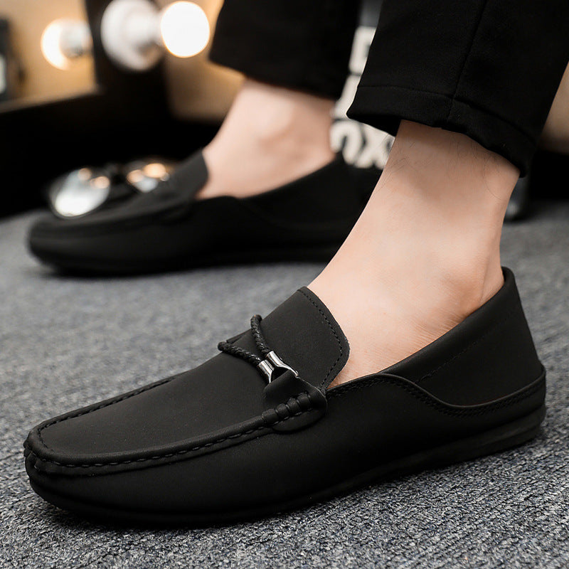 Spring and summer men's shoes low-top Doudou shoes versatile casual shoes breathable leather shoes black work shoes one pedal