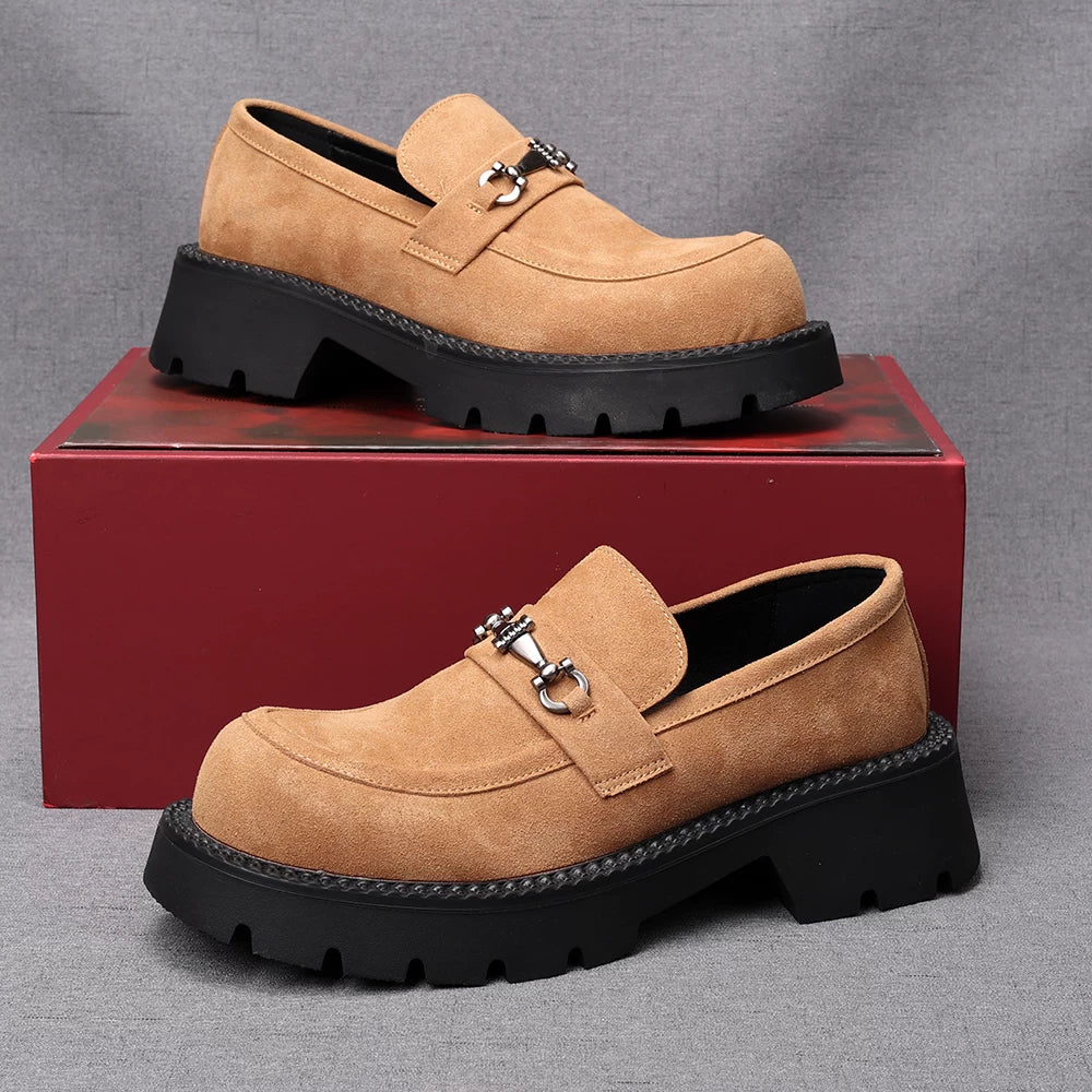 Men's Genuine Leather Loafers, Height Increasing, Thick Sole