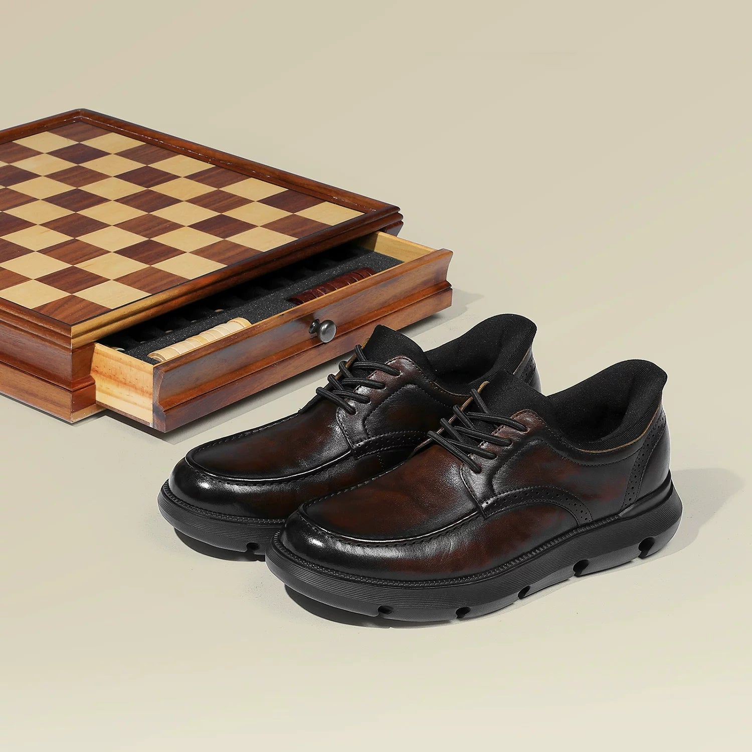 Men's Genuine Leather Derby Shoes, Height Increasing, Thick Sole