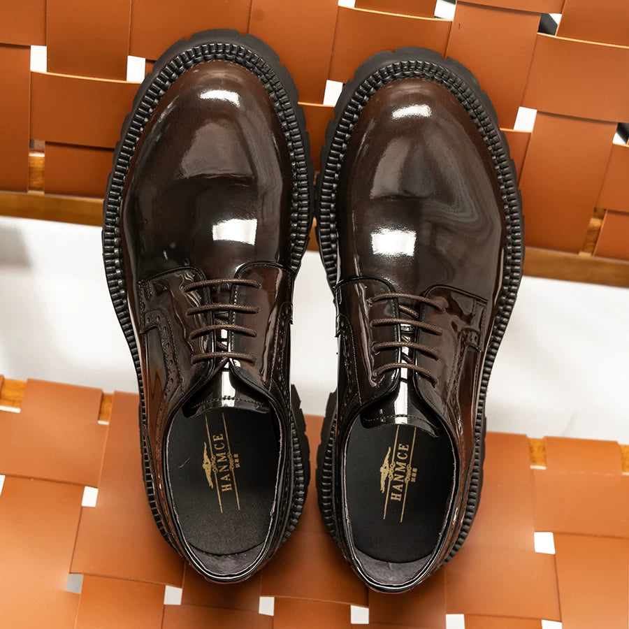 Men's Genuine Leather Derby Shoes, Height Increasing, Thick Sole