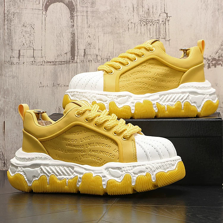 Men's Height-Increasing Lace-Up Low-Top Athletic Casual Trendy Platform Shoes