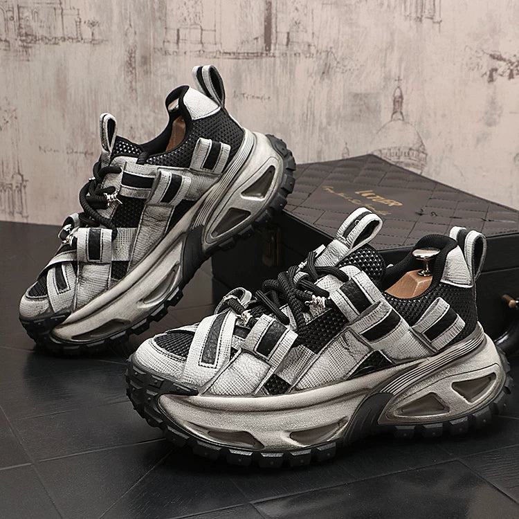 Men's Height-Increasing Platform Low-Top Retro Distressed Casual Trendy Dad Shoes