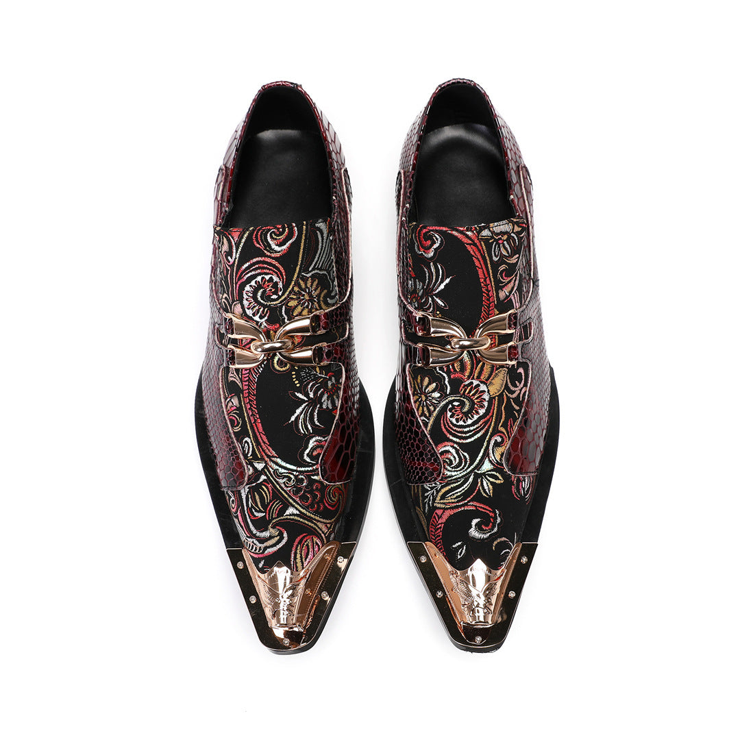 European version cowhide men's shoes handmade shoes crocodile pattern Munch shoes burgundy wedding shoes retro foot cover business dress leather shoes