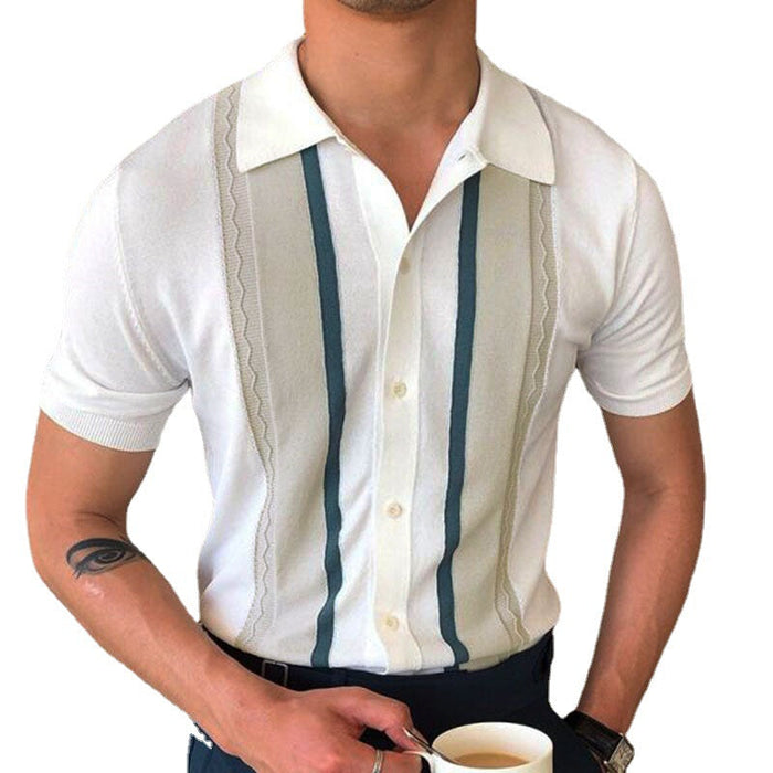 European and American Foreign Trade Men's Summer New Men's Knitwear Lapel Pullover Casual Striped Polo Shirt SY0041(P)