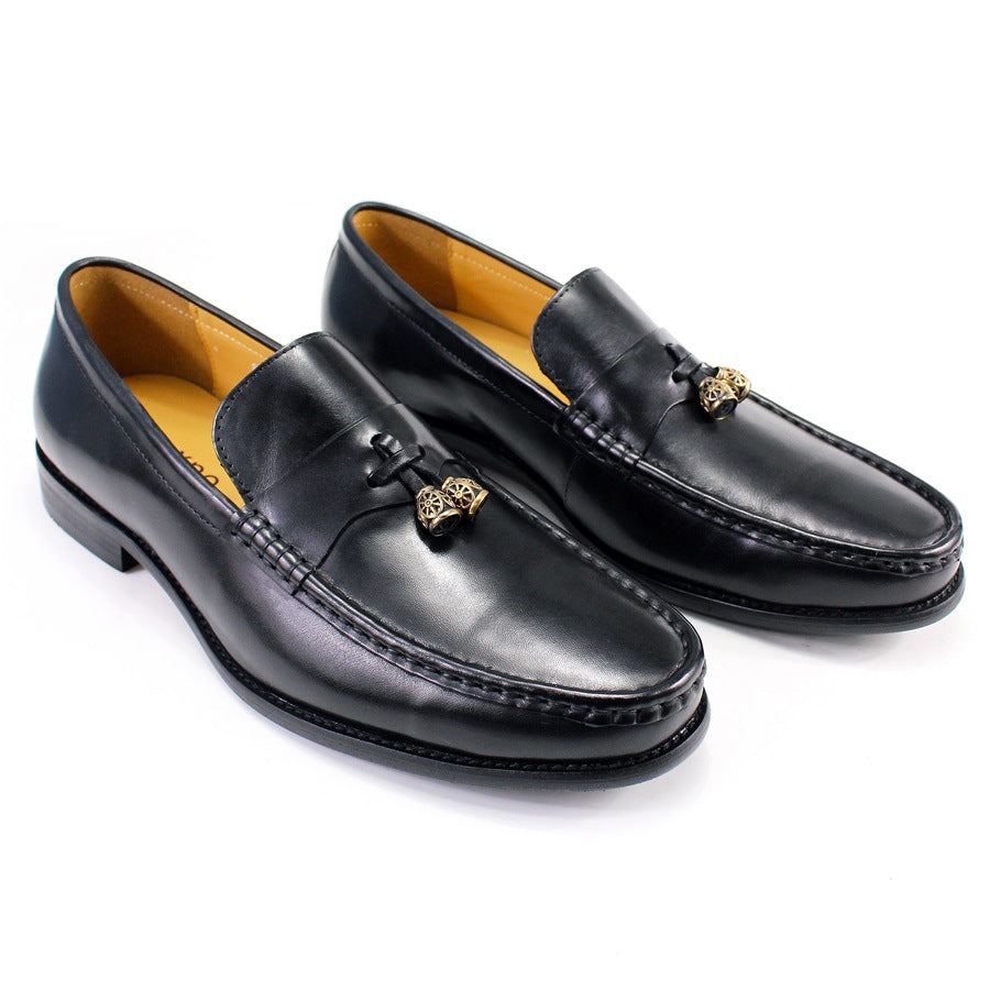 Men's Leather Shoes Genuine Leather round Toe Loafers Pendant Fashion Slip-on Leather Shoes Men's Business Casual Men's Shoes