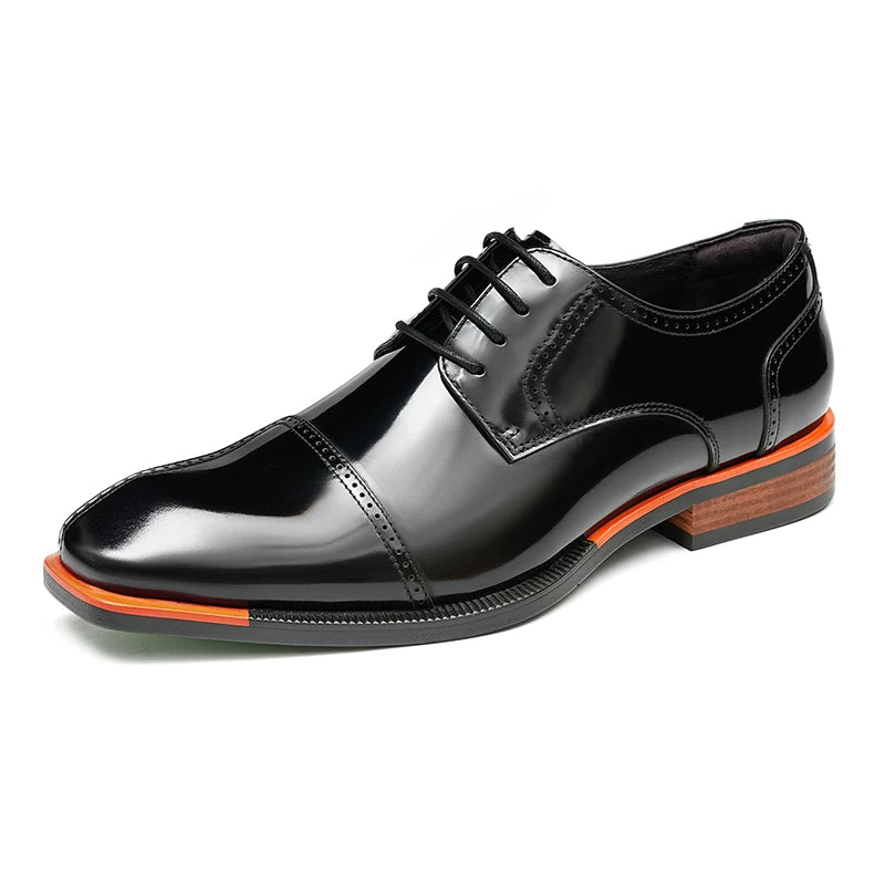 Men's Genuine Leather Derby Shoes, Patent Leather, Square Toe