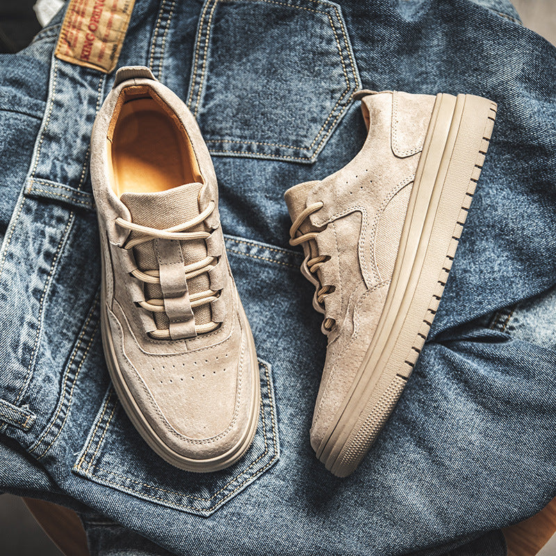 Workwear board shoes for men's fall style, low top, lacing, flat pig skin, interior height, vintage color, casual men's shoes, call agency