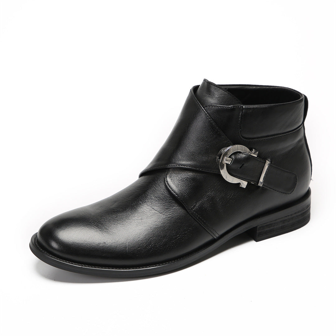 Cowhide foreign trade genuine leather men's autumn mid-top leather boots Brock carved Martin boots Chelsea boots Martin boots short boots