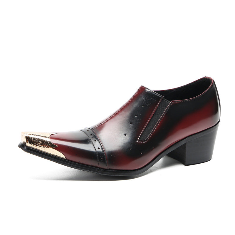 British pointed leather shoes men's Korean version of business dress red bright leather wedding shoes trend inner height increase casual men's shoes