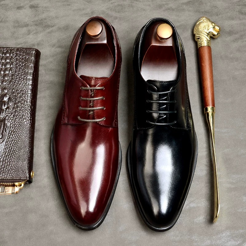 Men's Genuine Leather Derby Shoes, Pointed Toe, Business