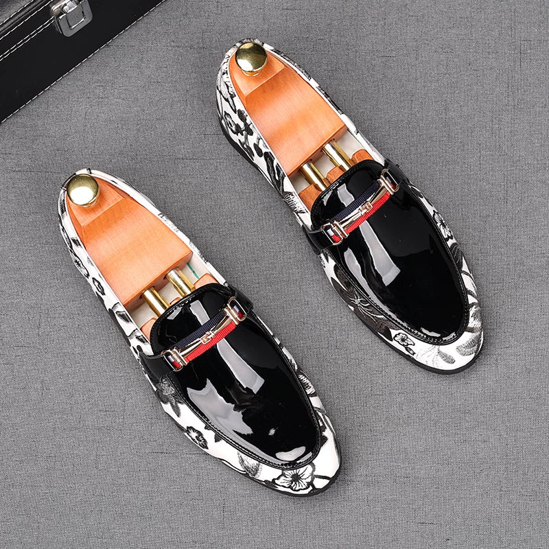 Men's White Patent Leather Loafers, Pointed Toe, Slip-On