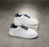 Men's 2026 new winter versatile trendy retro genuine leather white sneakers chunky sole height increasing athletic casual streetwear shoes