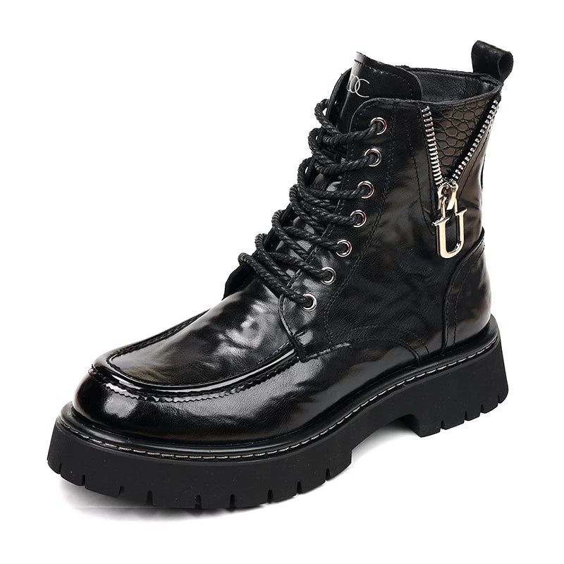 Men's Genuine Leather Martin Boots, Height Increasing, Thick Sole