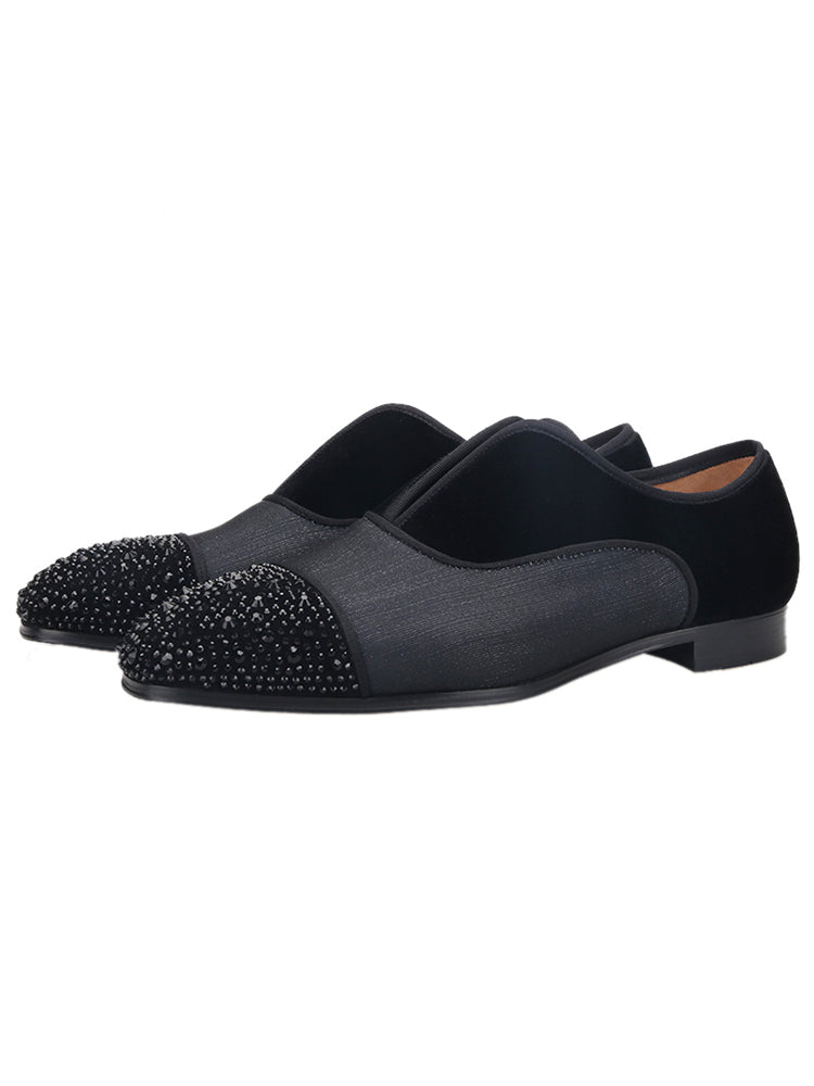 Hand-spliced high-end fabric men's casual leather shoes European and American style red-soled shoes perfect for wedding banquets Oxford shoes