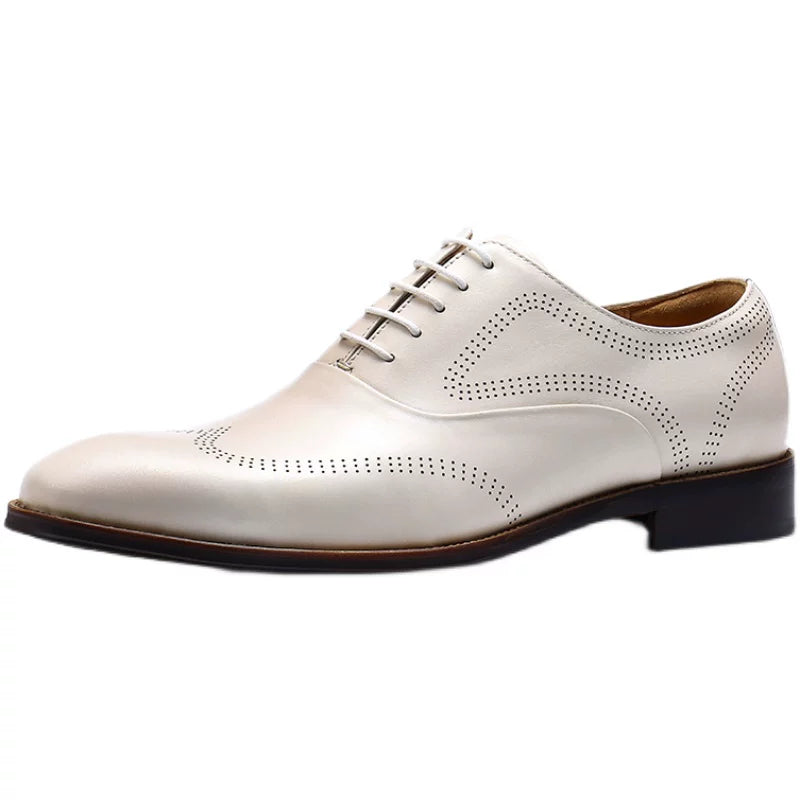 Men's White Genuine Leather Leather Shoes, British Style, Business