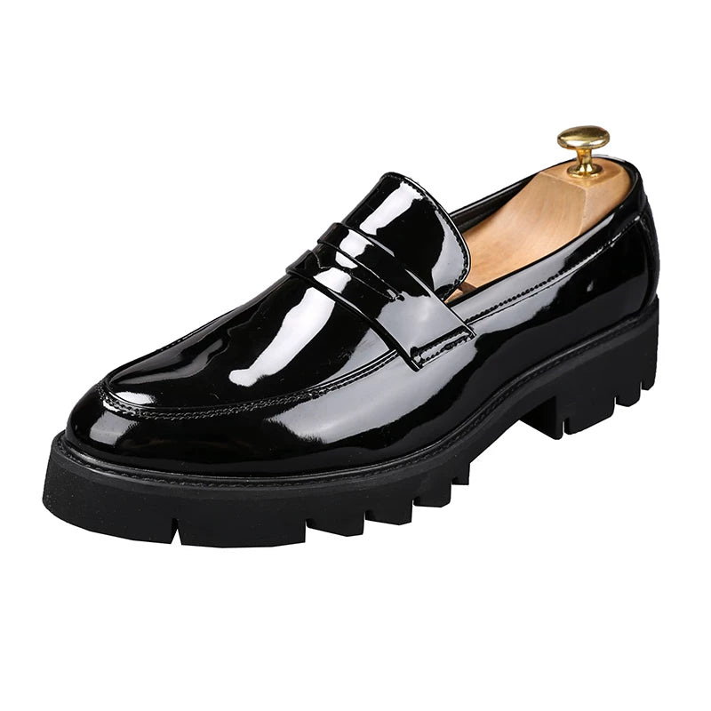 Men's Patent Leather Loafers, Height Increasing, Thick Sole