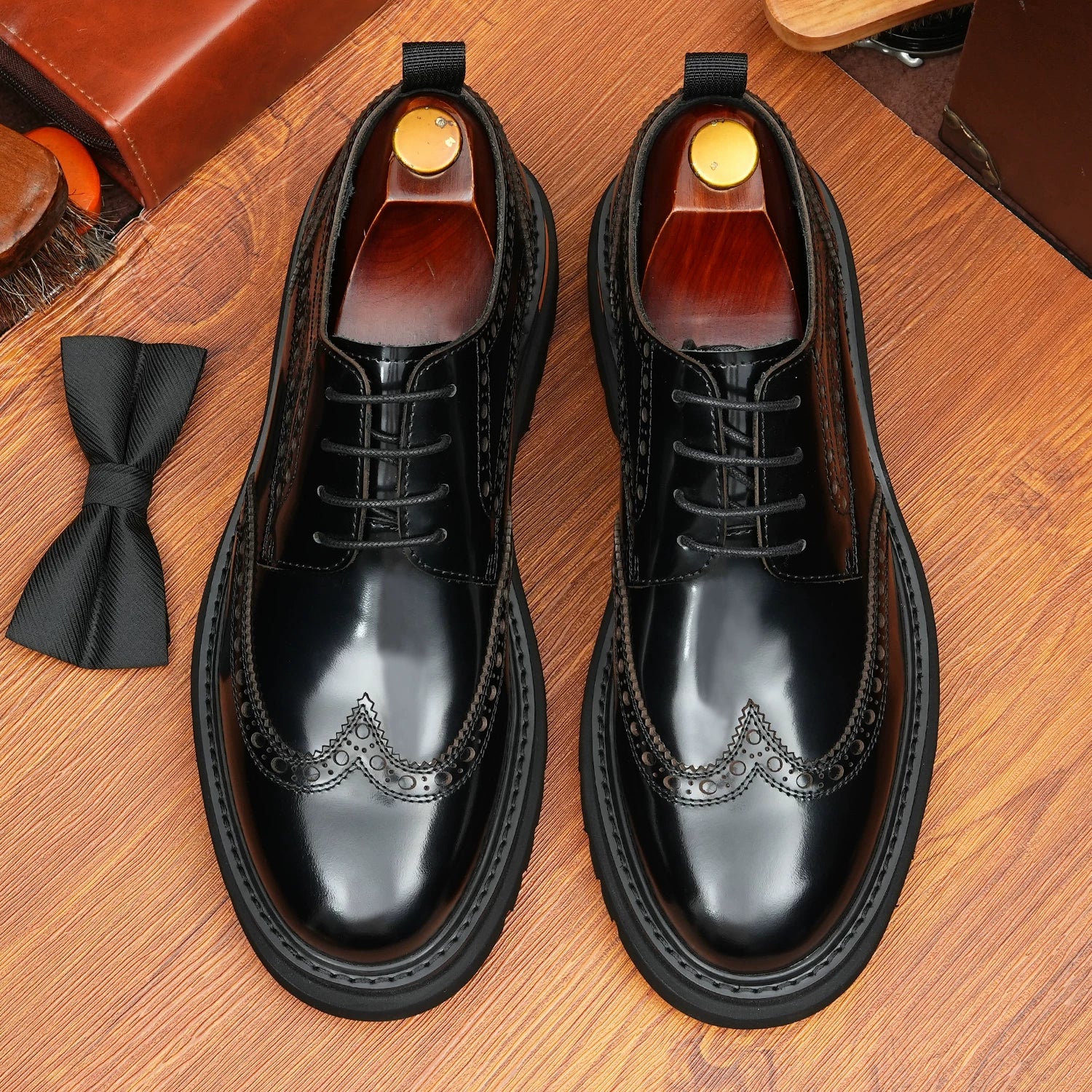 Men's Genuine Leather Derby Shoes, Height Increasing, Thick Sole