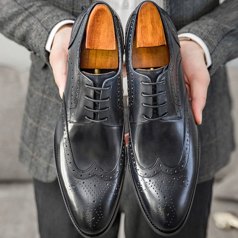 Men's Brown Genuine Leather Leather Shoes, Handmade, Pointed Toe