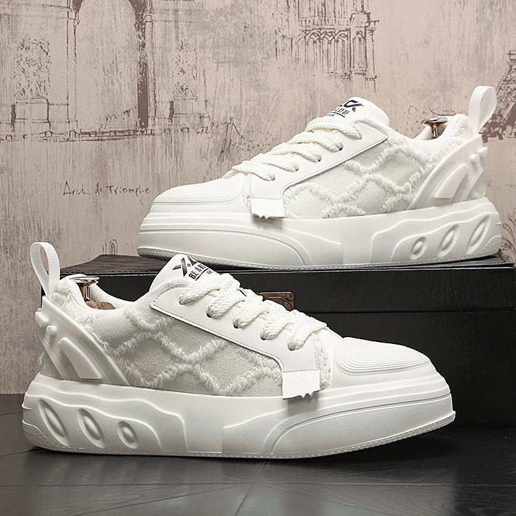 Men's Low-Top Canvas Athletic Casual Versatile Trendy White Sneakers