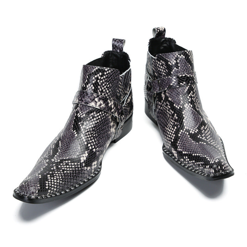 Martin boots for men 2023 new winter and autumn thick-soled cowhide British style short boots men's boots snake print leather shoes trendy