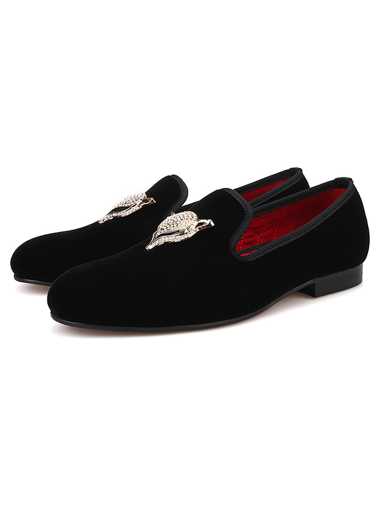 New European and American banquet style men's handmade velvet diamond buckle loafers trendy slip-on large size slip-on shoes