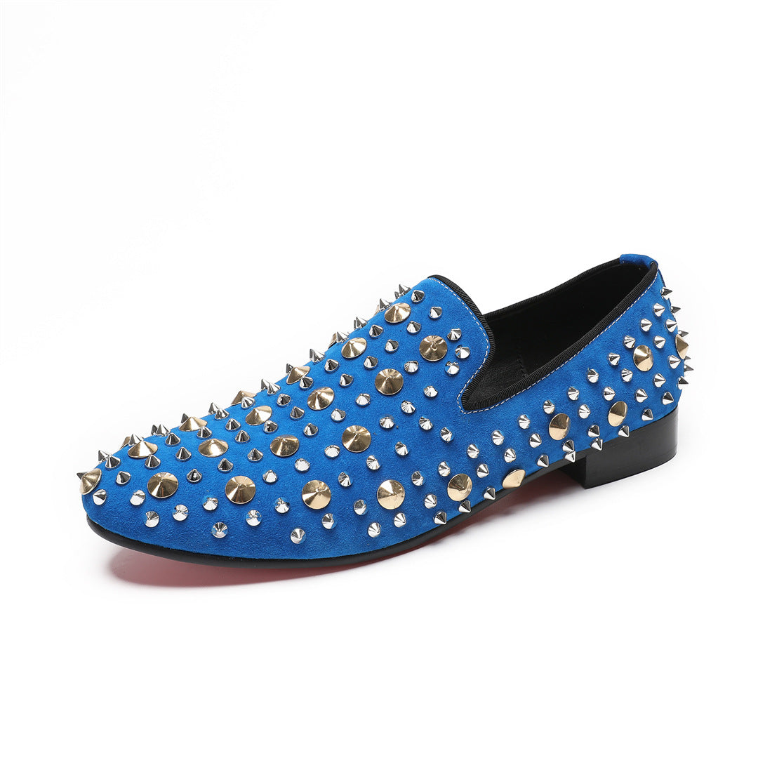 European Station Blue Sneakers Men's Quality Leather Shoes Rivet Platform Cowhide Fashion Casual Lace-Up Trendy Shoes Brand Shoes