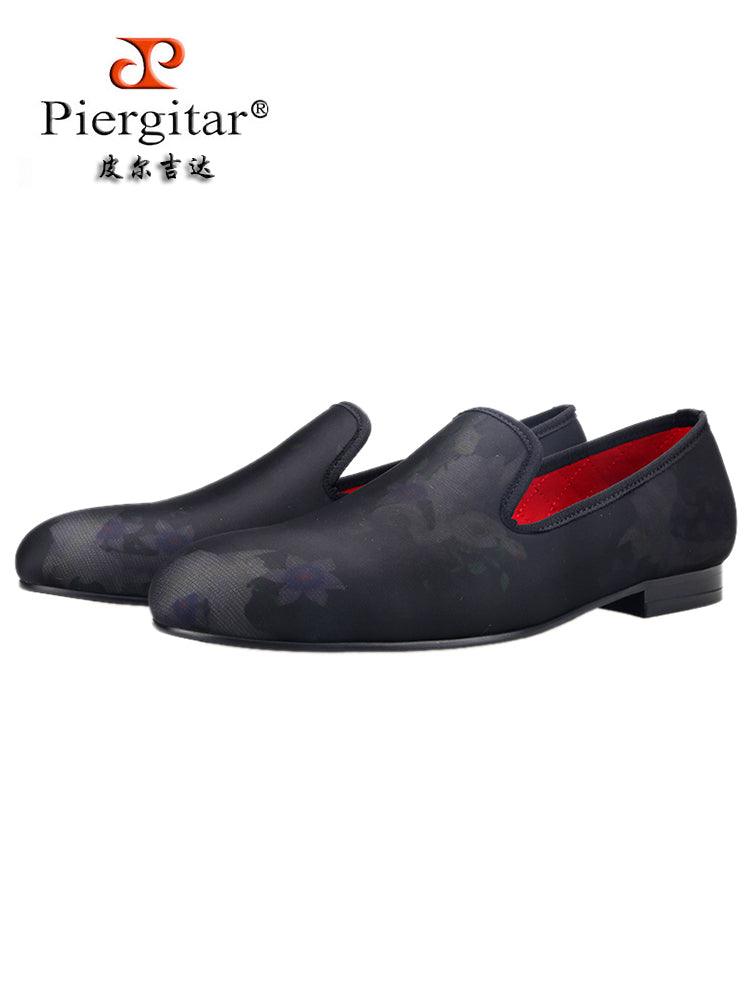 New men's elastic cloth printed handmade loafers trendy European and American fashion banquet slip-on shoes