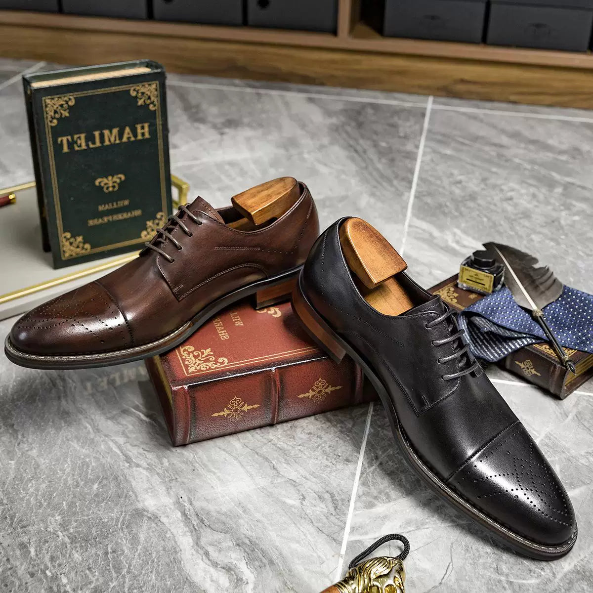 Men's Genuine Leather Wedding Shoes, Lace-Up, British Style