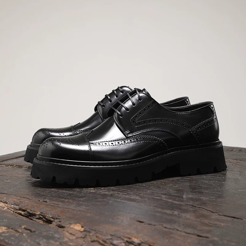 Men's Genuine Leather Derby Shoes, Height Increasing, Thick Sole