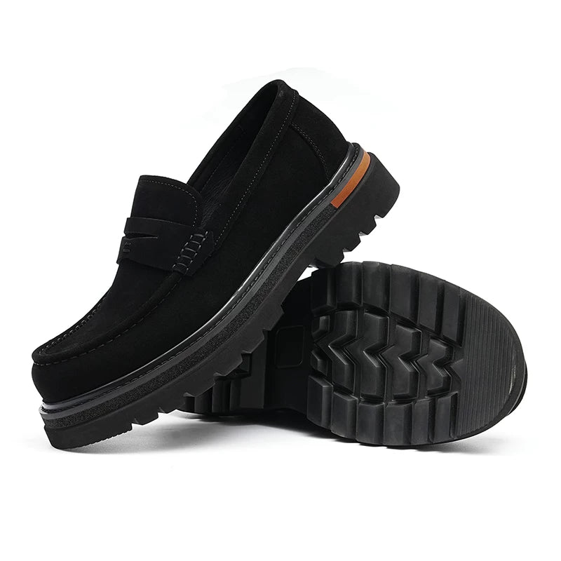 Men's Genuine Leather Loafers, Height Increasing, Thick Sole