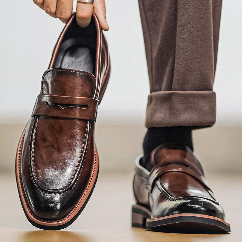 Cross-border new arrival leather shoes for men 2026 british style slip-on round toe casual loafers